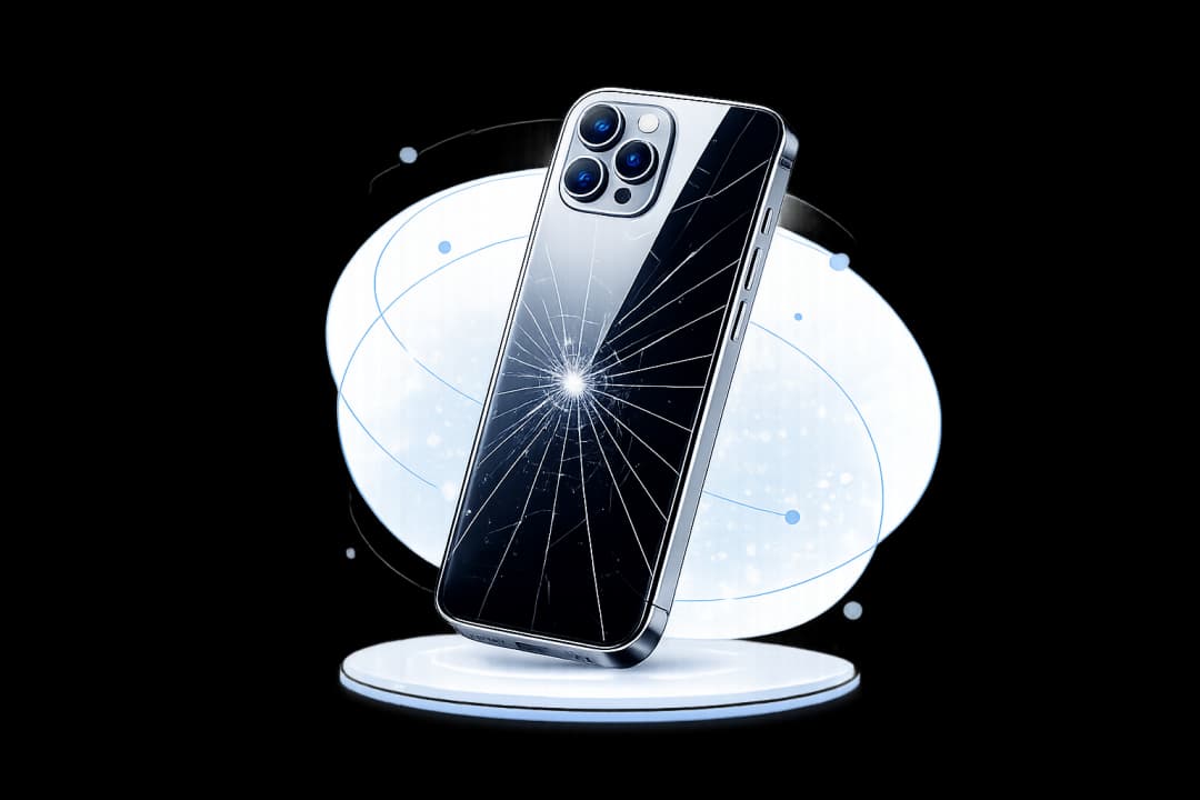 Smartphone mit gesprungenem Display zur Reparatur bei Simball