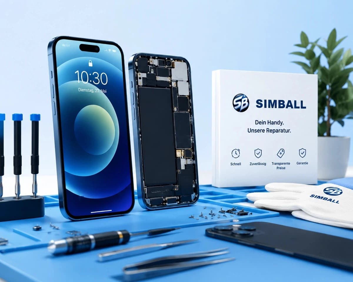 Arbeitsplatz für Smartphone-Reparatur und Qualitätskontrolle bei Simball