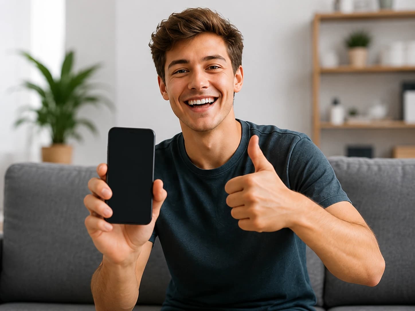Zufriedener Simball Kunde nach der Smartphone-Reparatur